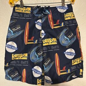 Nautica Men's Navy Surfboard Print Swim Shorts